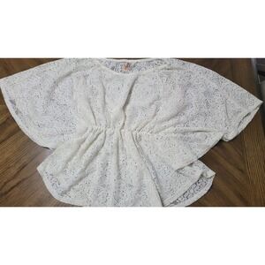 Route 66 Wm XL cream Crochet Lace Peplum Top Butterfly Sleeve Boho cottagecore
